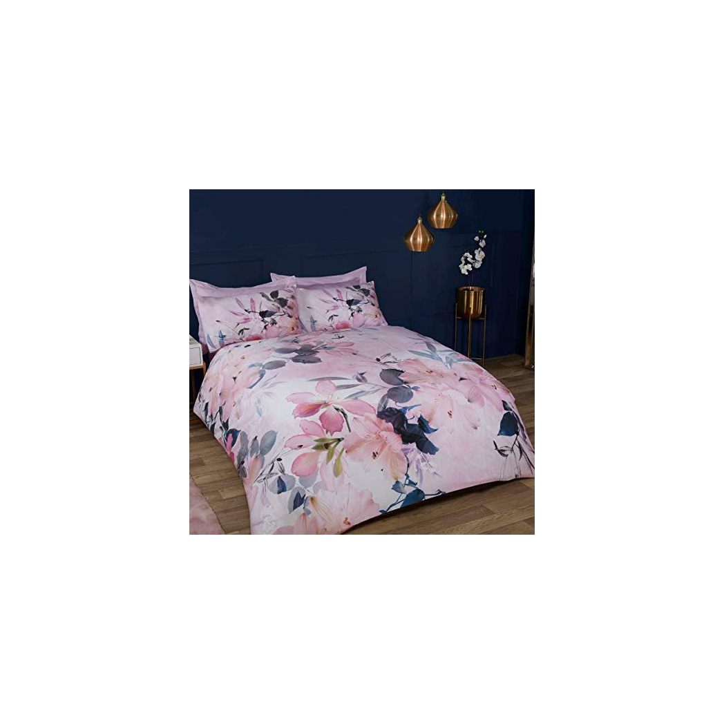 Sleepdown Large Floral Watercolour Duvet Cover and Pillowcase Set – Modern Bedding, Blush and Pink, Single