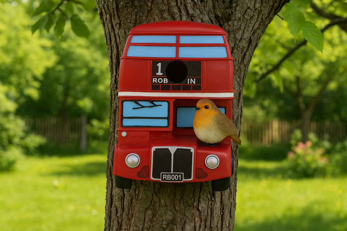 Avilo London Bus Design Bird House – Novelty Garden Bird Box, Fun Outdoor Decoration