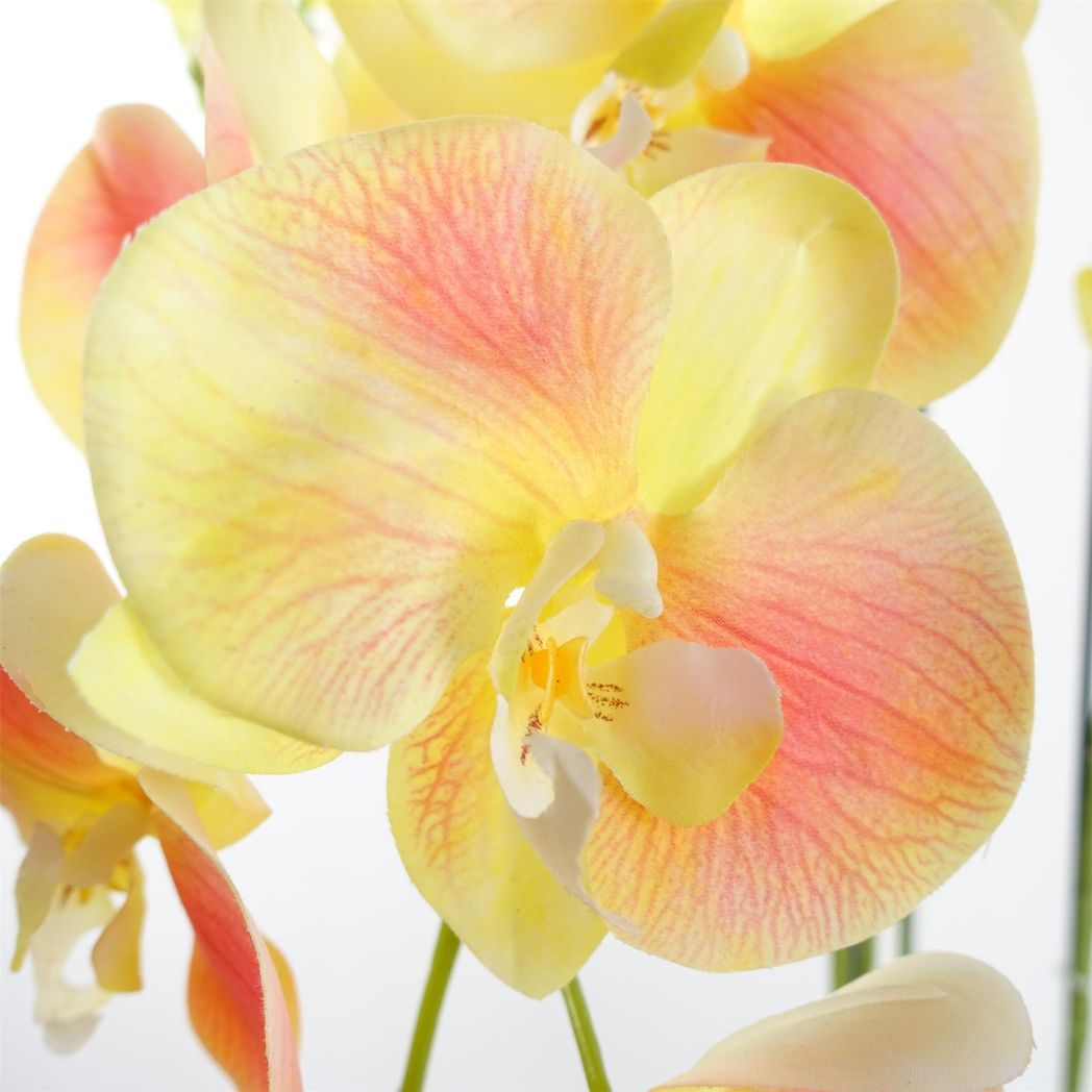 Botanik 110cm Large Artificial Yellow Peach Orchid Plant with 41 Real Touch Flowers – Wired Stems, Weighted Pot