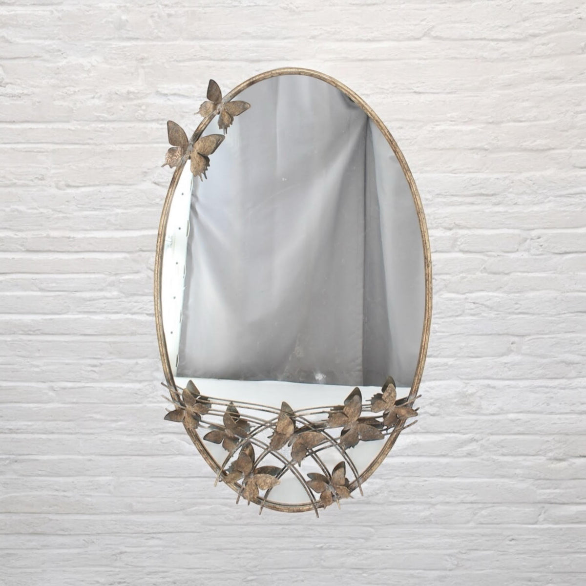 Ornate Butterfly Wall Mirror – Shabby Chic Rustic Gold Metal & Glass Frame for Bedroom, Living Room & Hallway