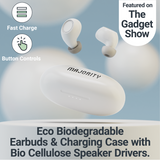 Majority Tru Bio True Wireless Earbuds with Touch Controls & Fast Charging – Eco-Friendly, Clear White