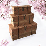 Rustic Solid Acacia Wooden Storage Chests, Set of 3 – Nesting Trunks, Coffee Table or Bench, Light Brown