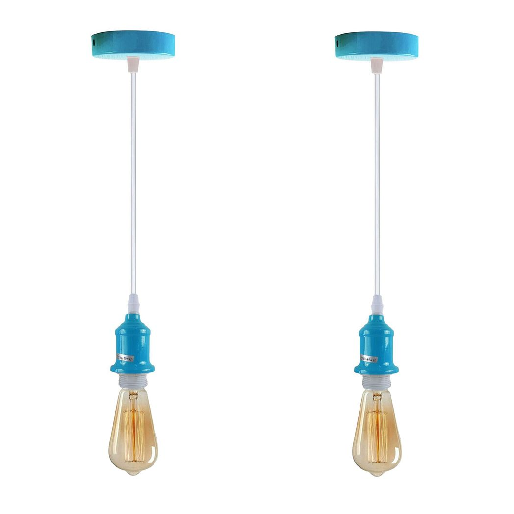 LEDSONE 2 Pack Industrial Pendant Light Fitting Set – E27 Lamp Holder with 95cm PVC Cable, Vintage Style