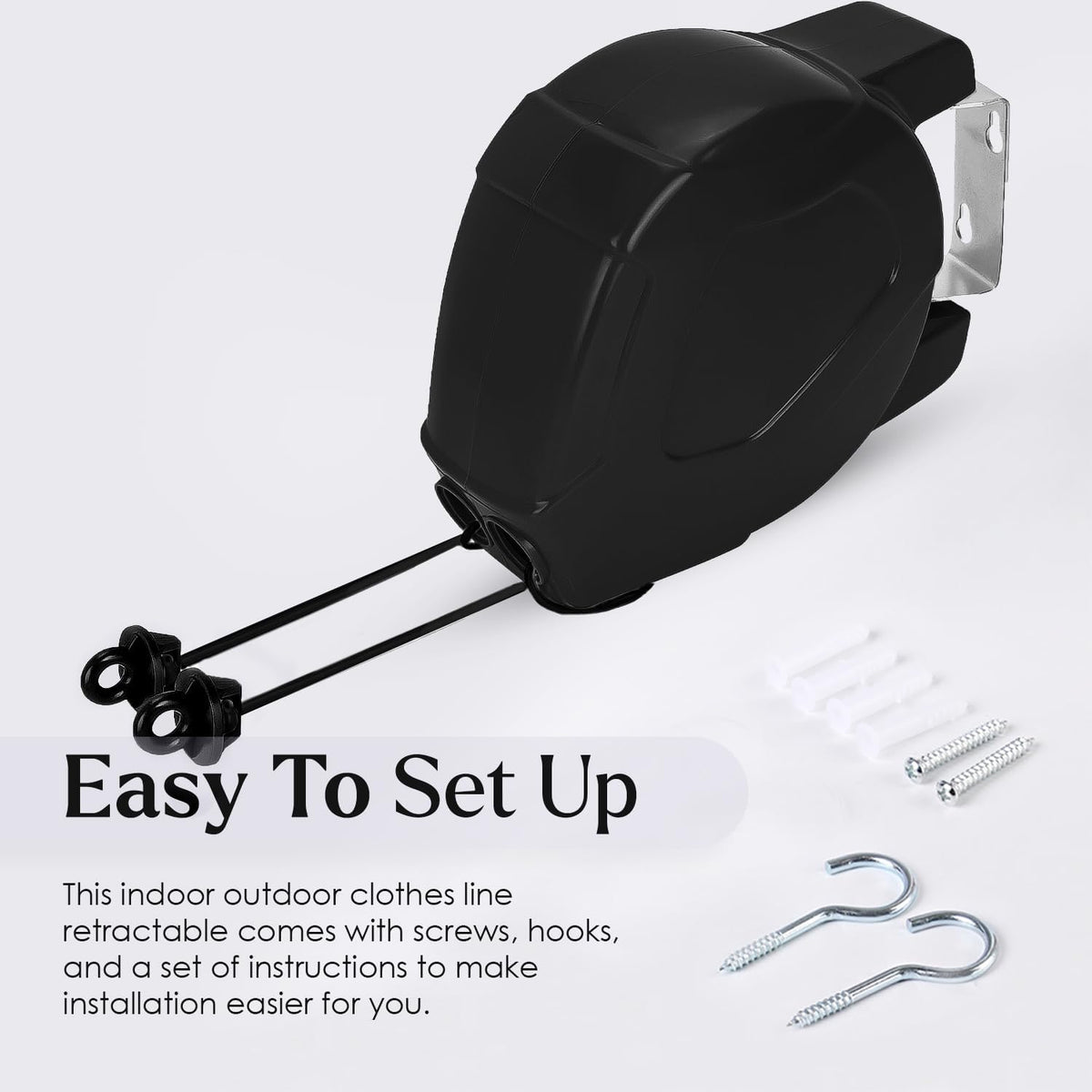 30M Double Retractable Washing Line – Indoor and Outdoor Clothes Line for Garden and Patio, Black