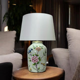 AcaciaHome 44cm Floral Ceramic Table Lamp with Drum Shade – Bedroom & Living Room Lighting