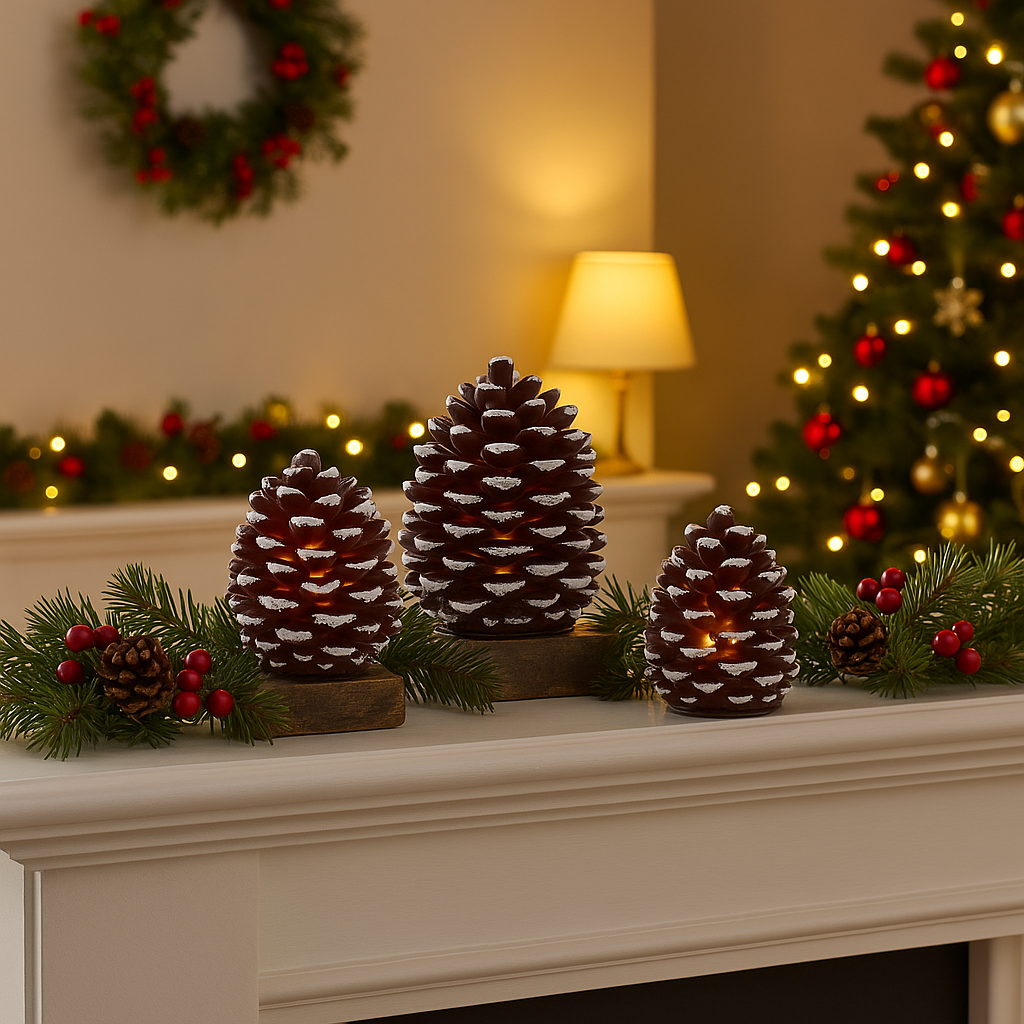 Avilo Pine Cone Christmas Decorations with LED Lights, Set of 3 – Festive Indoor Lighting