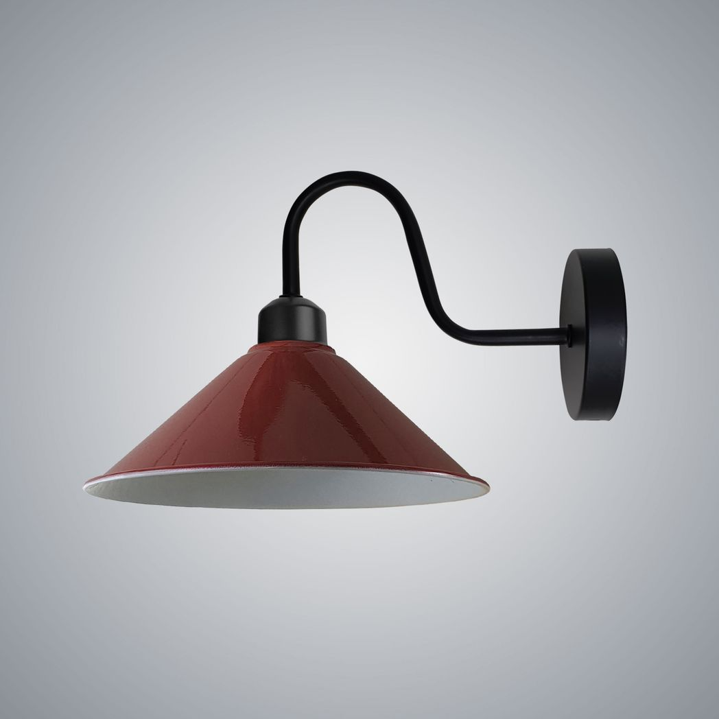 Vintage Swan Neck Wall Light with Cone Shade and E27 Socket – Dimmable Indoor Wall Sconce, Burgundy