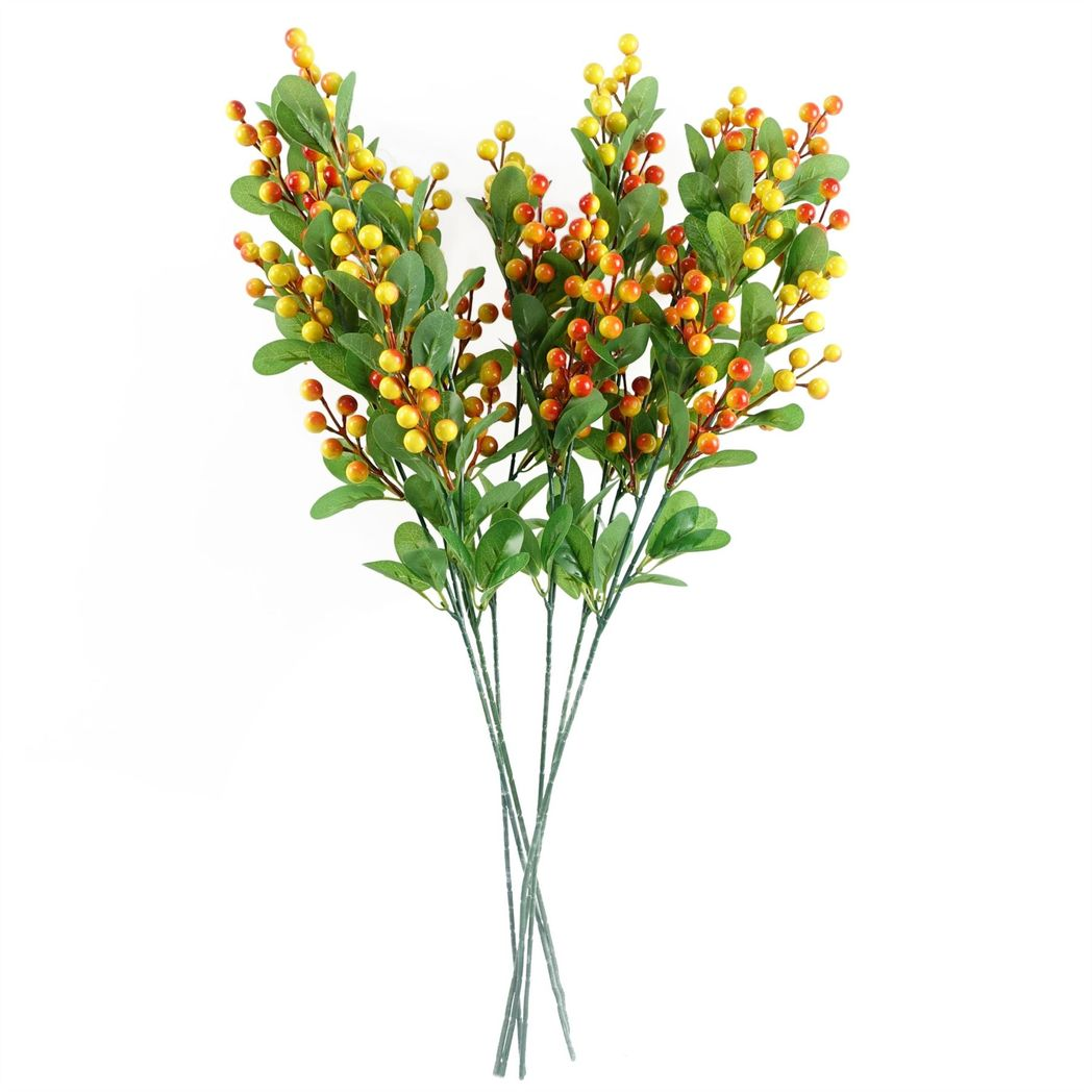 Leaf 70cm Artificial Orange Berry Spray – Plastic Leaves, Faux Stem for Arrangements and Decoration