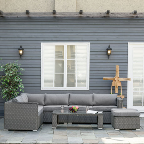 Outsunny Rattan Corner Sofa Set in garden setting