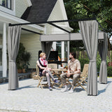 Outsunny 3x3m Retractable Pergola with PU Canopy & Privacy Curtains – Metal Frame Garden Shade, Light Grey