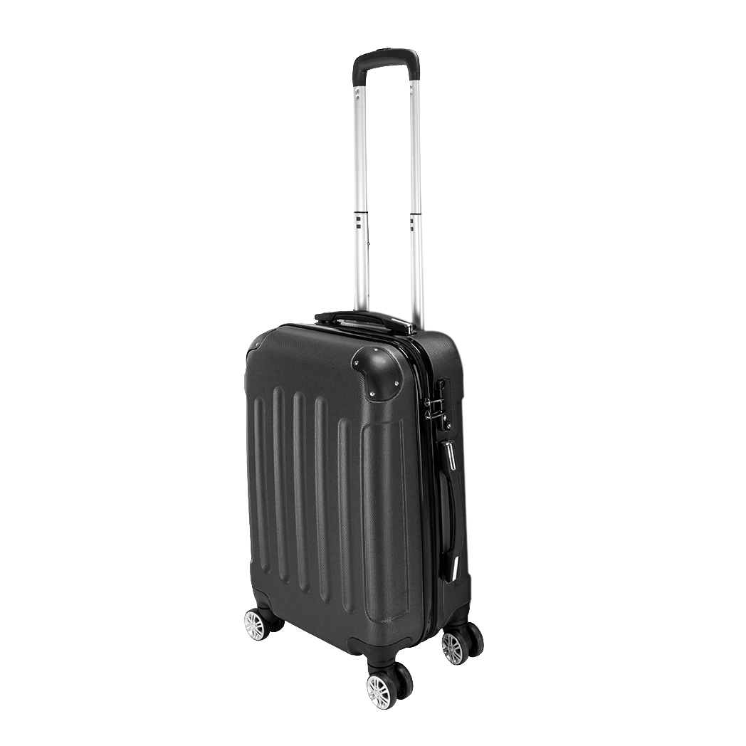 3-Piece ABS Hard Shell Luggage Set with 360° Spinner Wheels & Combination Lock – 20in, 24in, 28in, Black