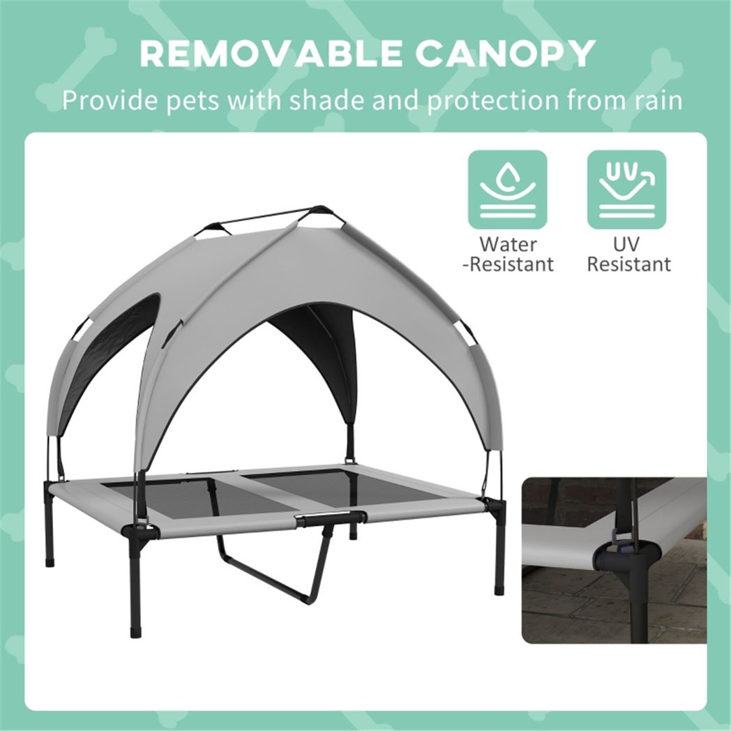 Elevated Pet Bed with Water-Resistant UV Canopy, Breathable Mesh & Travel Bag – Large Dogs, Light Grey
