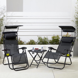 Neo 3-Piece Zero Gravity Chair Set with Side Table & Cup Holder – Folding Garden Loungers, Black
