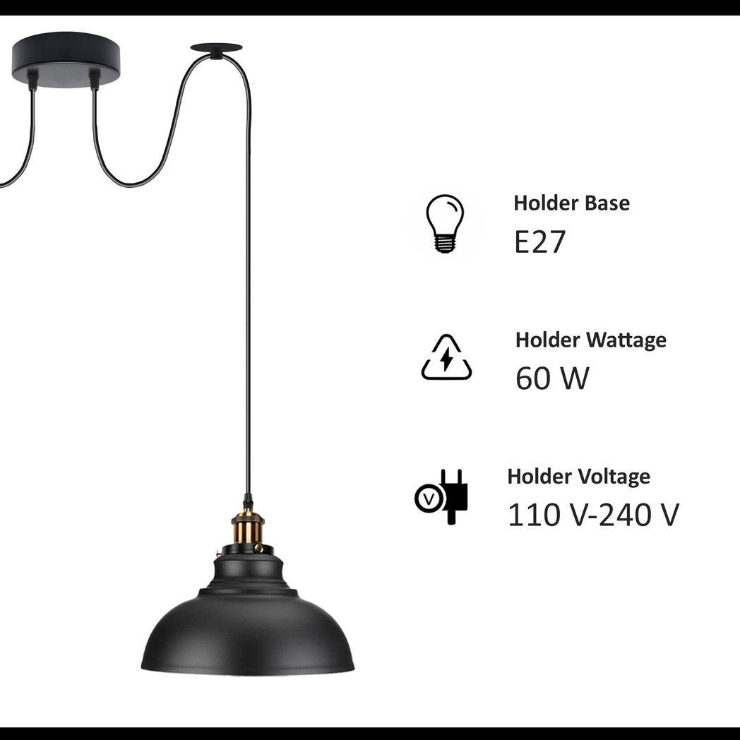 LEDSONE Burgundy Vintage 2 Way Ceiling Pendant Light with 29cm Metal Shades and E27 Base – Industrial Style