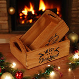 Vintage 'Merry Xmas' Wooden Storage Crates, Set of 2 – Hand-Painted Brown Festive Decor Boxes