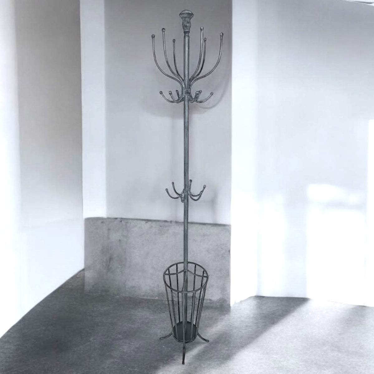 AcaciaHome 175cm Metal Coat Stand with Umbrella Holder, Grey