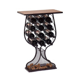 AcaciaHome Free Standing 12-Bottle Wine Rack with Oak-Look Wood and Black Metal Legs – Barrel-Shaped Kitchen & Bar Storage