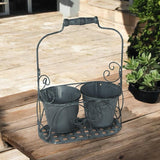 AcaciaHome Double Plant Pot Basket Holder – 2 Pot Metal Plant Stand Display Rack, Indoor & Outdoor