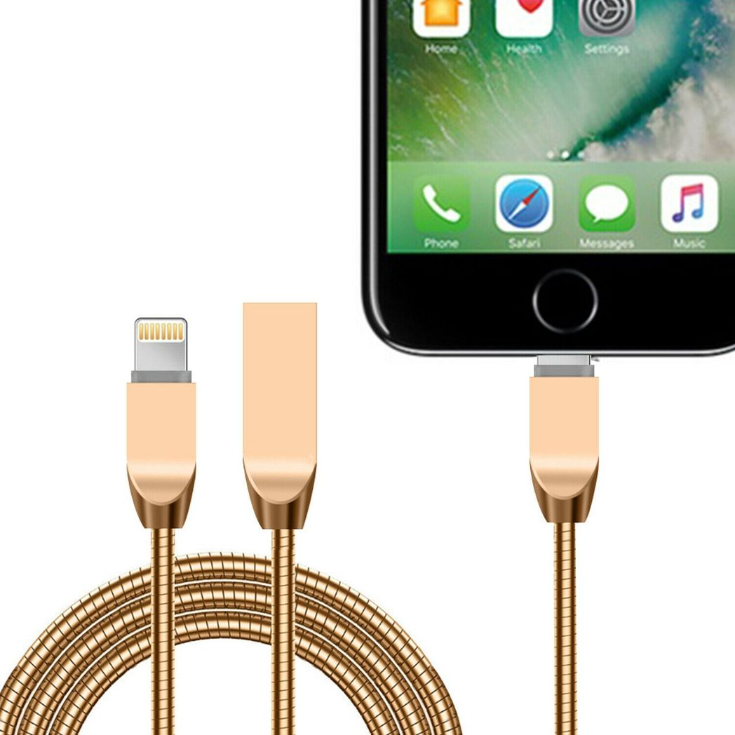 Spring Cable with Zinc Alloy Connectors – Durable Braided Charge & Sync Cable, Gold