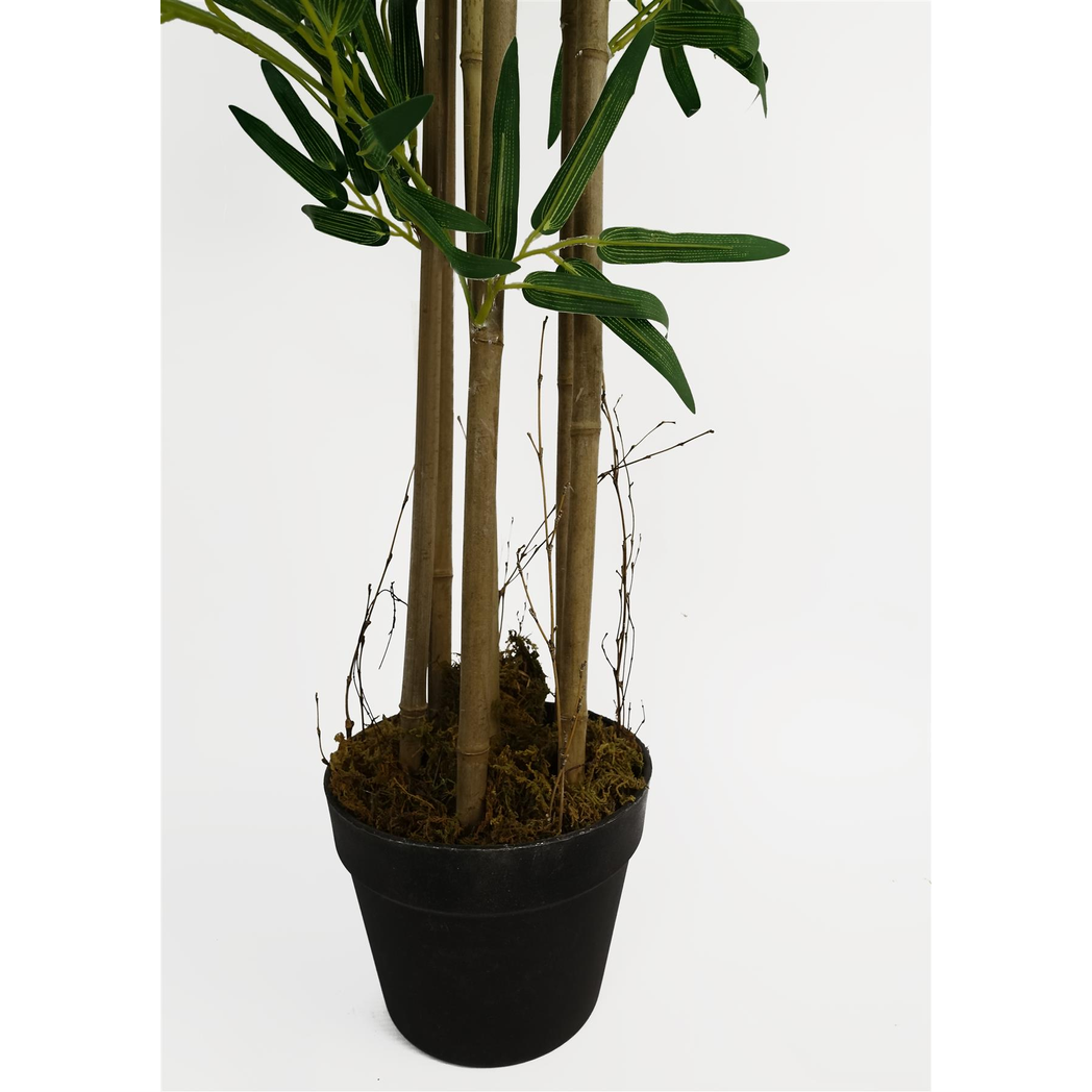 Leaf 150cm (5ft) Artificial Bamboo Plant with Real Natural Bamboo Canes – Realistic Home Decor, Green