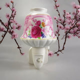 Ceramic Plug-In LED Night Light with Colourful Floral Design – Decorative Bedroom and Nursery Light, Pink Rose