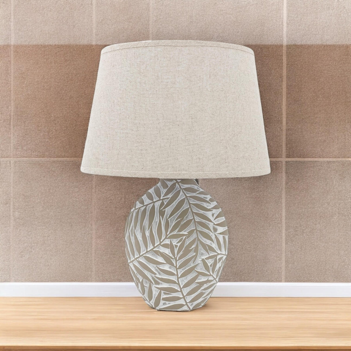Minimalist Textured Ceramic Table Lamp with Fabric Shade – In-Line Switch, 1m Cable Bedside Lamp