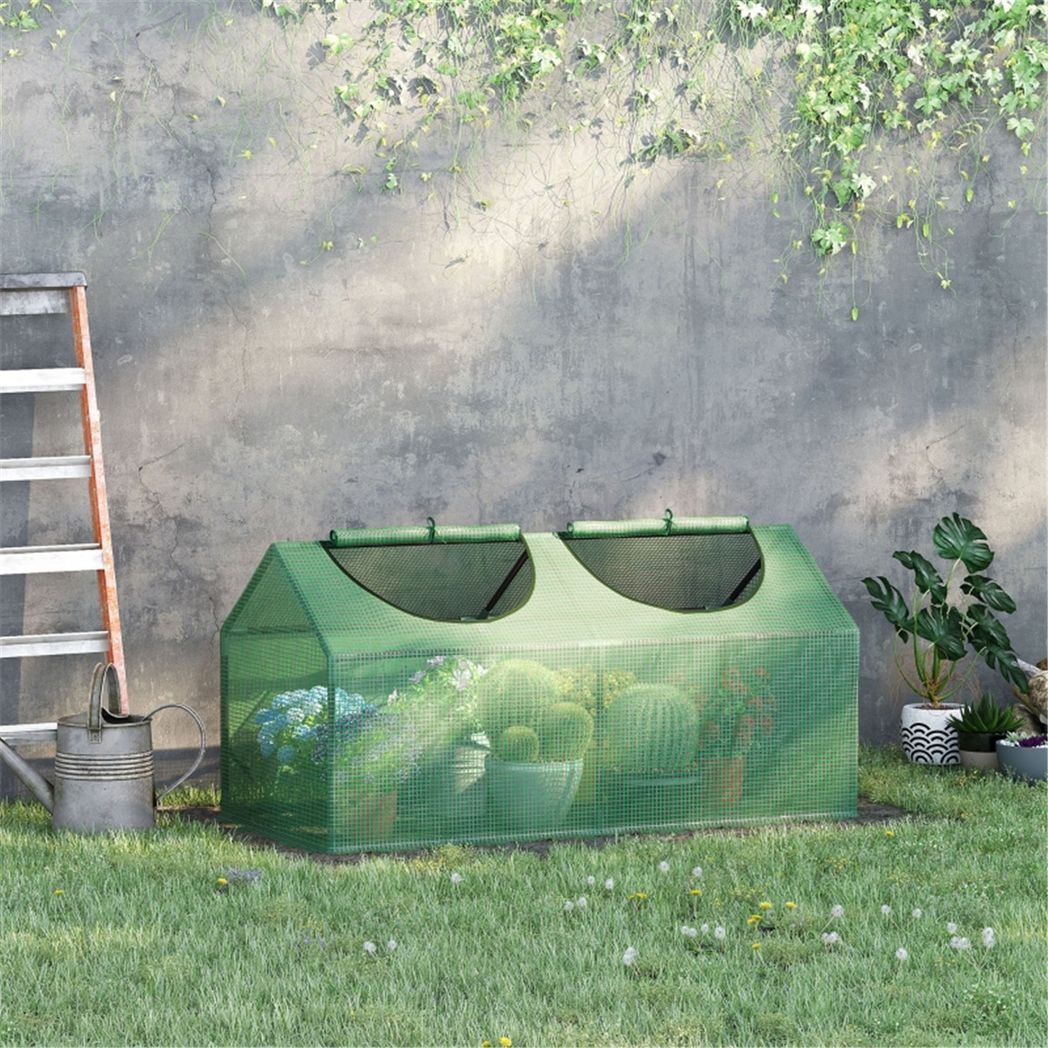 Mini Walk-in Greenhouse with Two Roll-up Zippered Windows & Steel Frame – Portable Plant Cover, Green