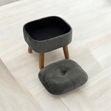AcaciaHome Round Velvet Ottoman Footstool with Lift-Up Storage – Traditional Pattern for Living Room or Office, Grey