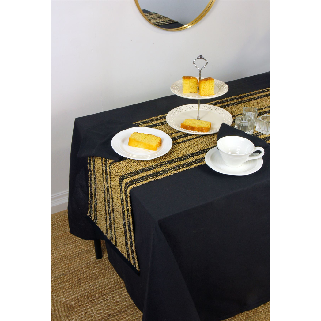Avon 100% Cotton Tablecloth, 240 x 140cm – Formal & Occasional Dining Table Linen, Black