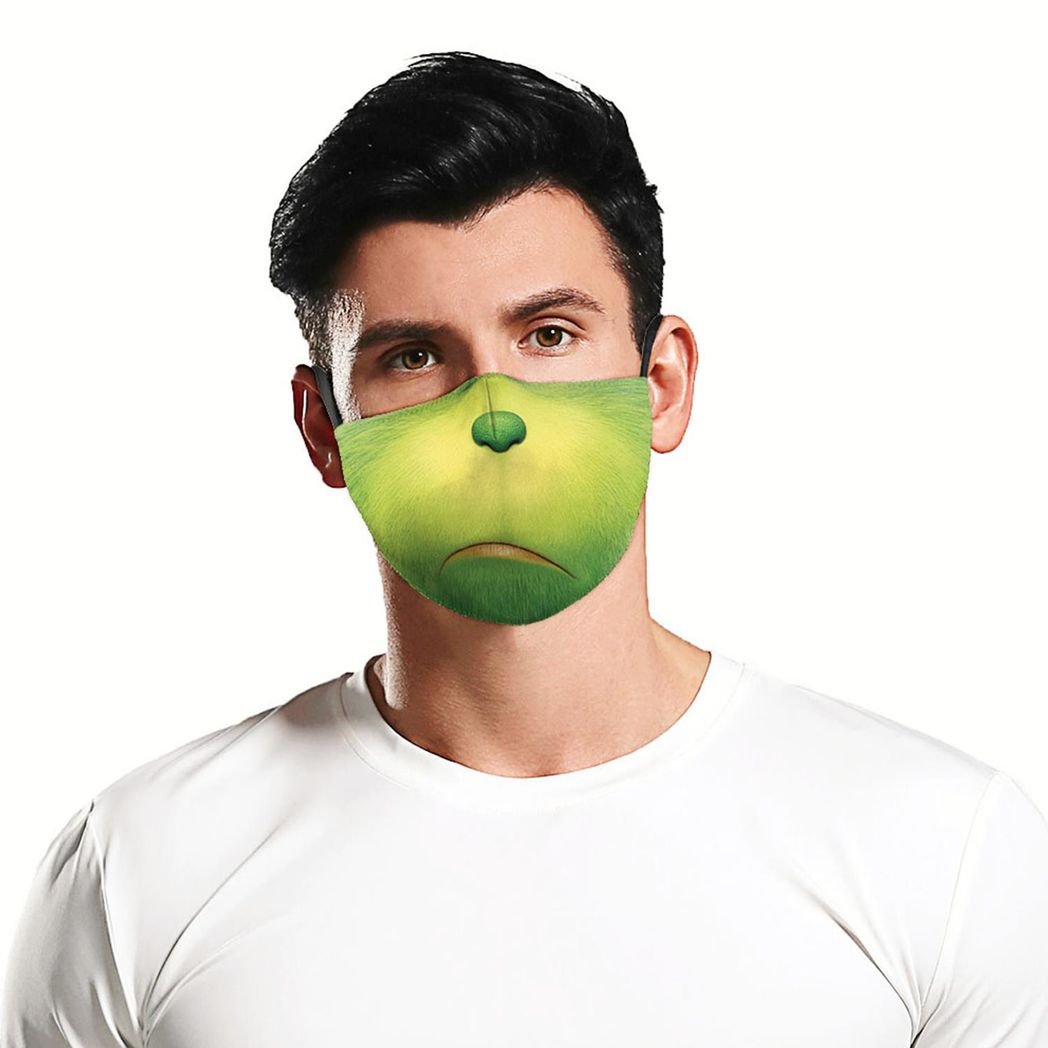 Termin8 Adult Washable Face Mask with Replaceable Activated Charcoal Filter Slot – Reusable, The Grinch Design