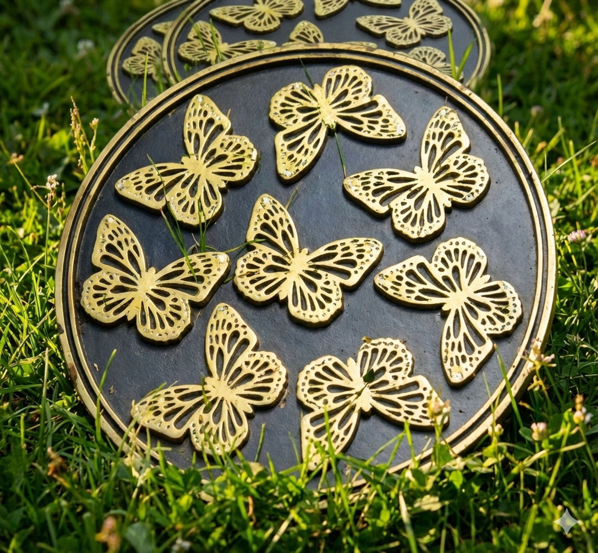 Avilo Butterfly Stepping Stones, Set of 3 – Non-Slip Recycled Rubber for Lawns and Gardens