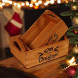 Vintage 'Merry Xmas' Wooden Storage Crates, Set of 2 – Hand-Painted Brown Festive Decor Boxes
