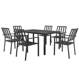 Outsunny 7-Piece Garden Dining Set with 6 Stackable Armchairs & Metal Table – Umbrella Hole, Black