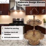 AcaciaHome Rusty 2-Tier 48cm Round Metal Plant & Cake Stand – Patina Pedestal for Cupcakes, Plants & Decor
