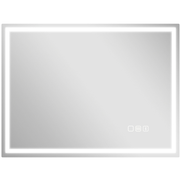 Home&Me LED Bathroom Mirror 80 x 60cm with Bluetooth Speaker, Clock & Demister – Silver, Dimmable