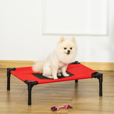PawHut Raised Pet Bed for Small Dogs with Metal Frame & Breathable Fabric – Indoor and Outdoor, Red and Black