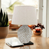 Minimalist Textured Ceramic Table Lamp with Fabric Shade – In-Line Switch, 1m Cable Bedside Lamp