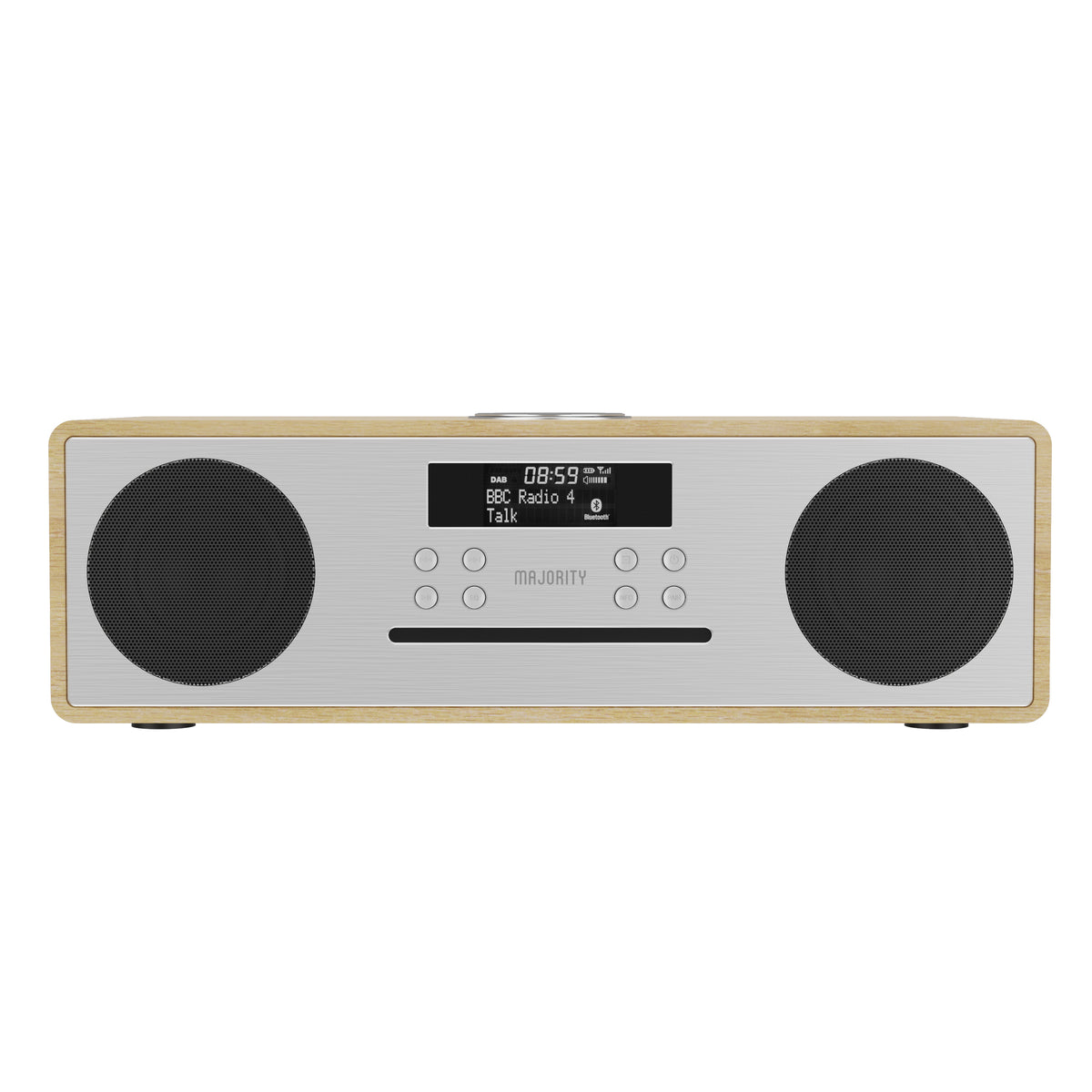 Majority Oakington Music System with CD Player, DAB/DAB+/FM Radio & Bluetooth – Wooden Finish Hi-Fi with Remote