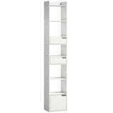 HOMCOM Tall Narrow Bookcase with Drawers and Bottom Cabinet – Freestanding Living Room Storage, White Wood Effect