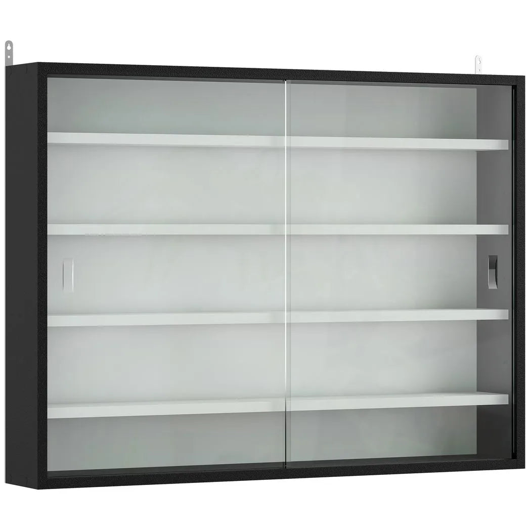HOMCOM 5-Tier Wall-Mounted Display Cabinet with 4 Adjustable Shelves & Glass Doors, 60 x 80cm – Black and White