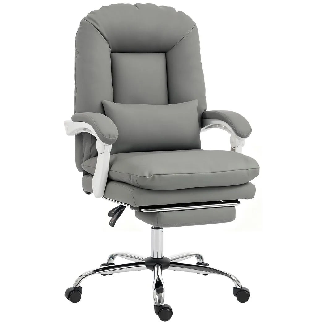 HOMCOM Ergonomic Executive Office Chair with 155° Recline, Lumbar Pillow & Footrest – PU Leather, Grey