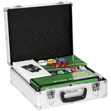 SPORTNOW 500-Piece Poker Chip Set with Card Shuffler, Card Shoe, Mat & Case – Texas Hold'em Set, Silver Tone