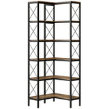HOMCOM 5-Tier L-Shaped Corner Bookshelf with Metal Frame and Anti-Tipping Kit – Freestanding, Rustic Brown