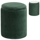 HOMCOM Velvet Round Storage Ottoman with Flip Lid & Marble-Effect Top – 45cm Footstool, Dark Green