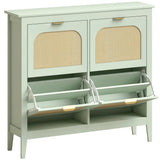 HOMCOM Boho Slim Shoe Cabinet with 4 Flip Drawers, Holds 20 Pairs, 105 x 24 x 95.5 cm – Light Green