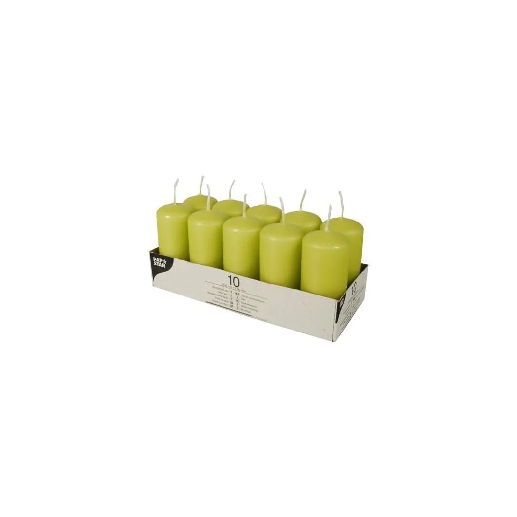 Pillar Candles 9cm Pack of 10 – Home Decor Candle Set, Lime Green