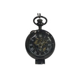 Boshiya Half Hunter Steampunk Pocket Watch, Mechanical Hand-Wind with Skeleton Dial and Chain, Gunmetal