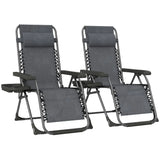 Outsunny Set of 2 Zero Gravity Chairs with Cup Holder and Headrest – Folding Reclining Garden Loungers, Grey