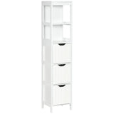HOMCOM Narrow Floor Bathroom Cabinet with 3 Drawers and 2 Open Shelves – Slim Freestanding Storage, White