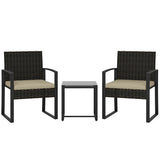 Outsunny 3 Piece Rattan Bistro Set with Glass Top Table and Cushions, Khaki
